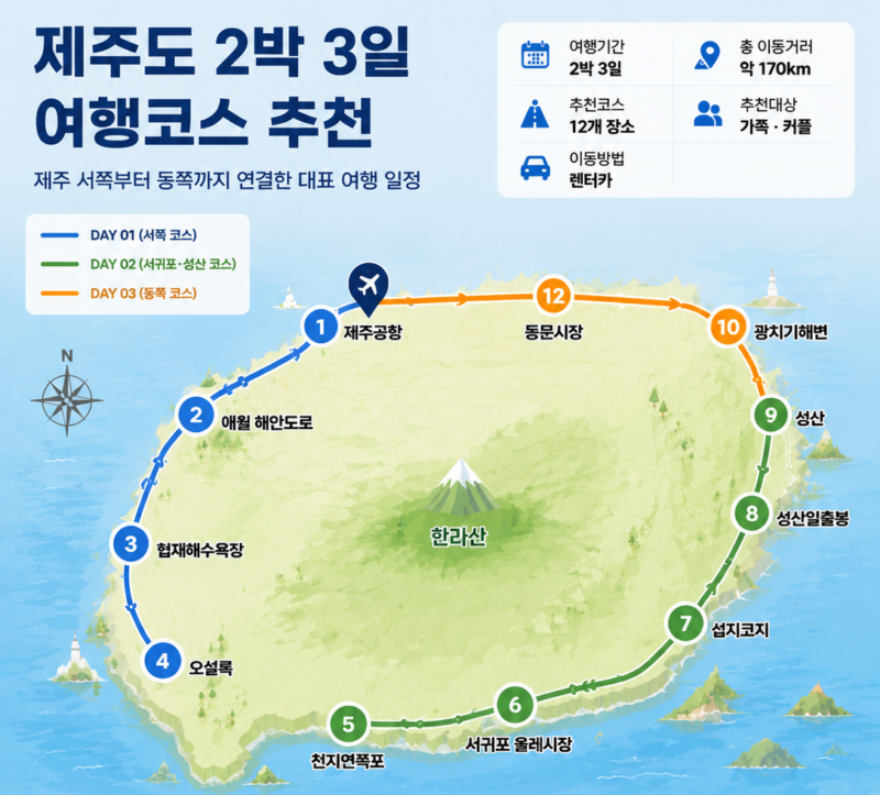 제주도 2박 3일 여행 전체 코스 지도