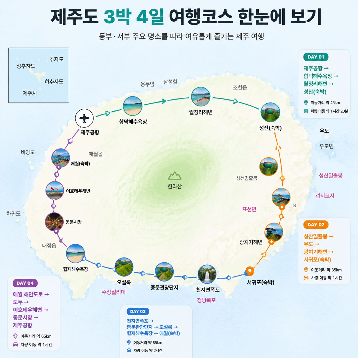 제주도 3박 4일 여행 전체 코스 지도