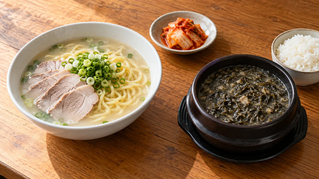 고기국수와 모자반을 넣은 몸국의 차이